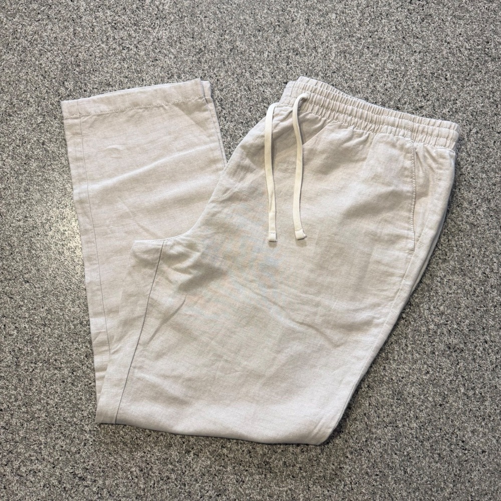 Nautica Mens Classic Fit Linen Blend Drawstring Pants Beige Oatmeal 36x31